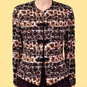 Adrianna Papell Safe Silk 100% Silk Lightweight Jacket Brown Black Ivory 16